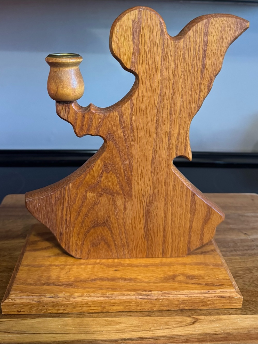 Handcrafted Wooden Angel Candle Holder - Brown